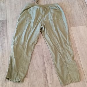 Women Pants Linen elastic stretch tie waist Olive sage green SONOMA Plus Sz 14